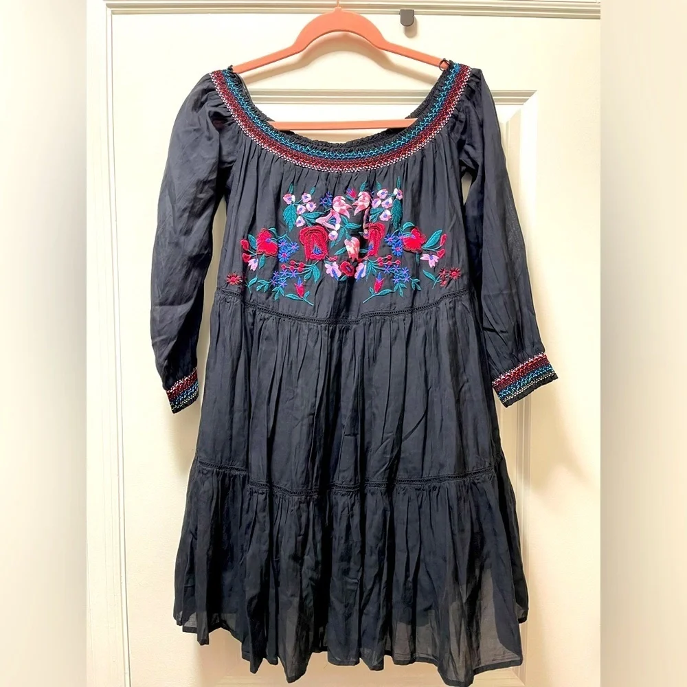 NWT $148R  Free People Sunbeam Embroidered Mini Boho Dress. Size Large